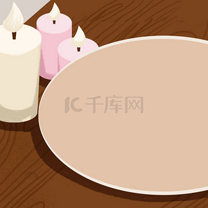 圆盘卡通背景图片_桌面上的蜡烛餐盘卡通清新banner