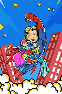 超人妈妈背景图片_超人母亲感恩母亲