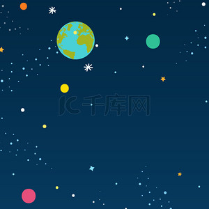 太空扁平背景图片_蓝色扁平化太空星球背景