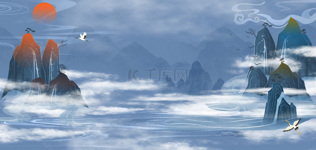 中国山水大气背景图片_大气山河中国风背景