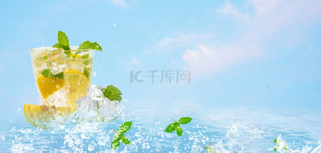 夏日清爽柠檬背景图片_夏天柠檬蓝色清新banner