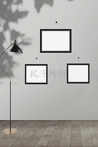 金属灰色相框背景图片_灰色墙面木纹地板黑色金属相框