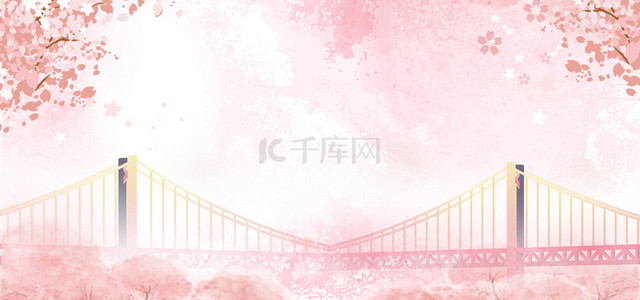 长江以南背景图片_武汉加油粉色樱花长江大桥分层背景