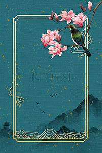 春天文本框背景图片_中国风边框花鸟边框