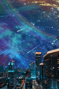星空背景城市背景图片_赛博朋克城市科技背景
