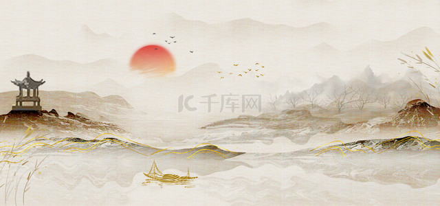 登高背景图片_重阳节中国风山水背景