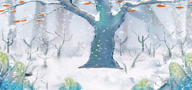 海报下雪背景图片_冬天雪地下雪雪花传统节气海报背景