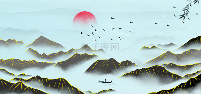 水墨山水山水画背景图片_中国风抽象山水画背景素材