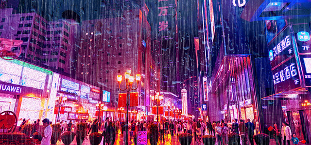 商街背景图片_城市夜间质感层次背景