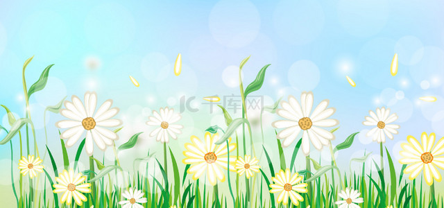 绿色唯美花卉背景图片_春天花卉绿色唯美卡通