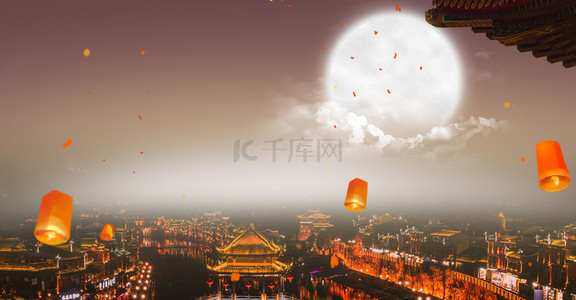 中秋节祝福背景图片_简约中秋节创意合成团圆背景