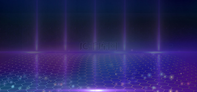科技感网格背景背景图片_紫色科技蜂窝蜂巢海报背景