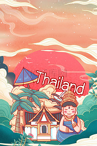泰国旅行背景图片_国潮城市泰国简约创意背景