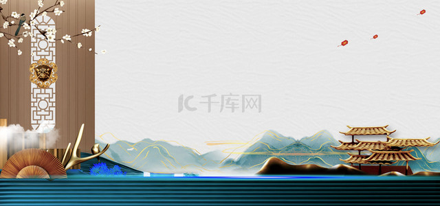 屏风背景背景图片_渐变中式海报背景Banner