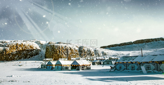冬季雪景冬至背景图片_创意合成雪景唯美背景