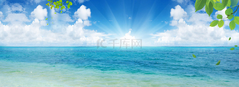 夏日海滩椰树背景图片_清新海洋海报背景