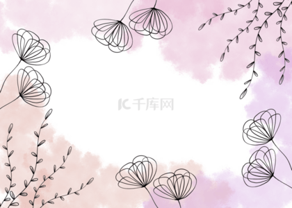 粉色水彩线稿花卉背景