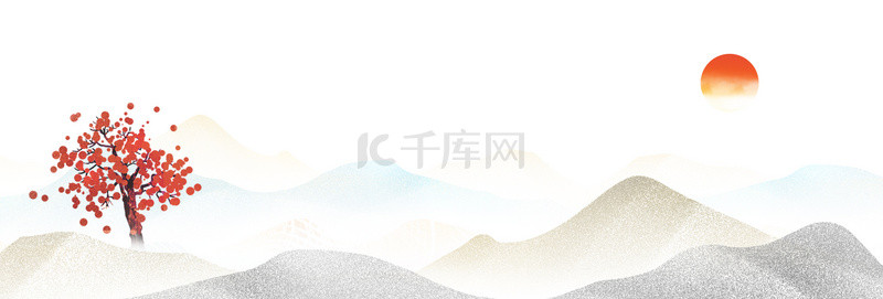 中国风背景日背景图片_古典日出树灰蓝中国风banner