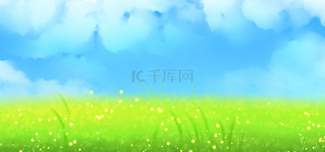 春季植物草地草丛蓝天白云banner背景