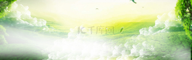 绿茶茶叶背景图片_春天春茶山脉绿色清爽海报