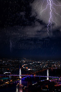 雷电城市背景图片_城市背景预防雷电宣传背景