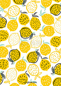 黄色手绘夏日水果柠檬图组合壁纸背景