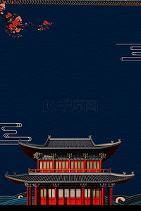 花纹大气背景背景图片_复古故宫建筑海报背景