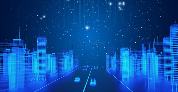 蓝色商业简约背景图片_简约蓝色科技城市线条背景