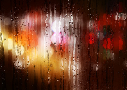 玻璃水珠背景图片_雨天灯光背景