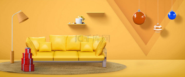 黄色室内家具创意背景