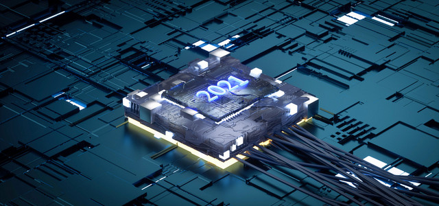 深蓝色科技背景图片_C4D2021科技电路板芯片背景