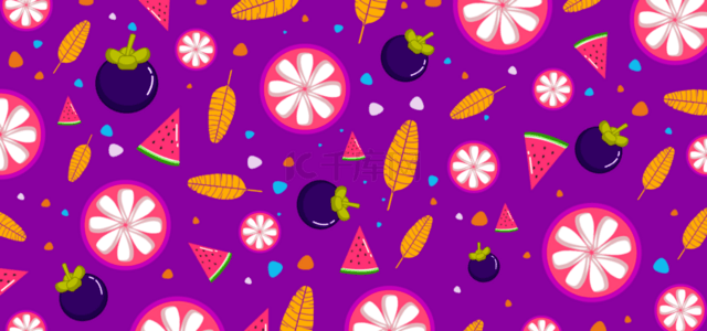 山竹芭蕉叶西瓜三角形紫色水果背景