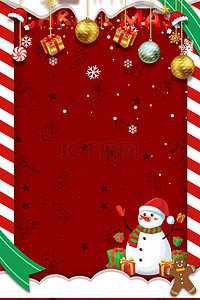 红色圣诞雪花背景背景图片_雪人与圣诞夜