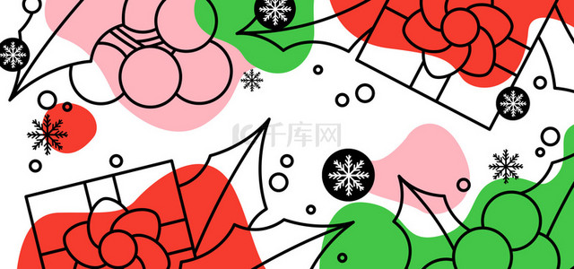 可爱缤纷红粉绿白色圣诞线稿色块背景