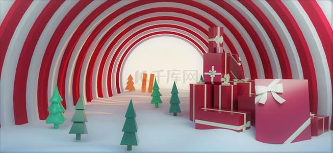 圣诞雪地海报背景背景图片_C4D圣诞节礼物海报