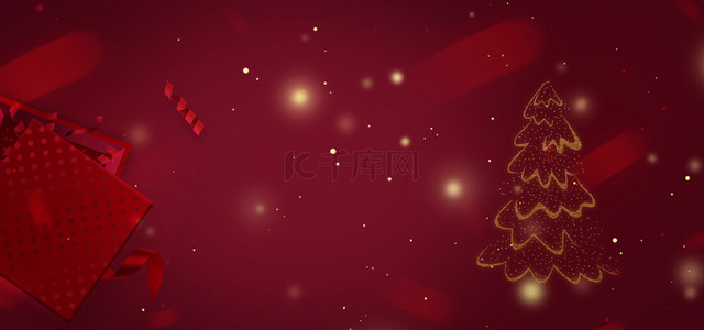 红色圣诞海报背景图片_时尚大气圣诞树红色背景海报