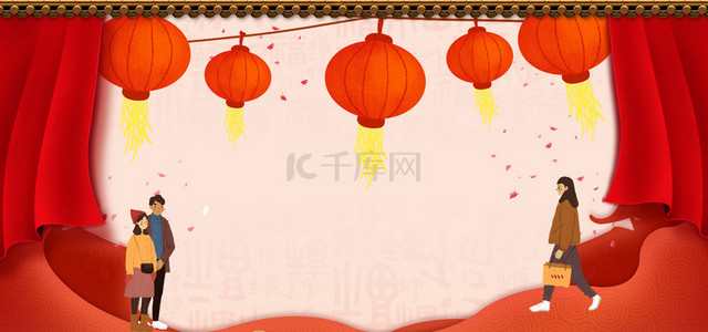 春节习俗素材背景图片_2020年货节年货大街展板