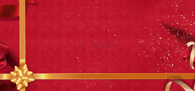 红色金色感恩节背景图片_感恩节十字结金色丝带红色背景
