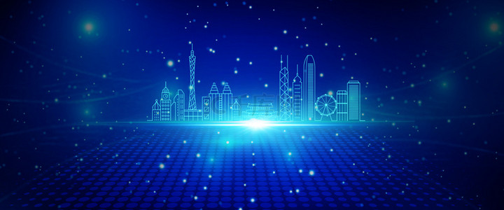 蓝色城市地球科技背景图片_蓝色粒子科技城市背景