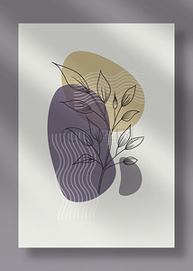 紫罗兰色抽象几何植物line draw背景