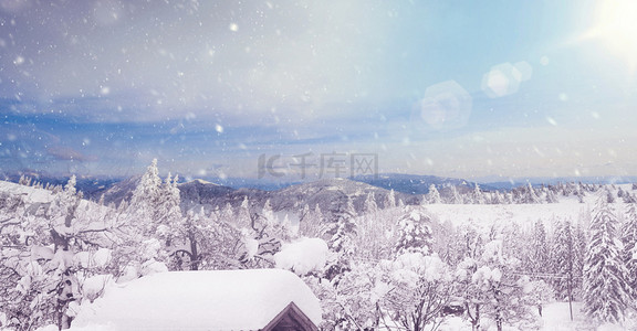 雪景背景卡通背景图片_创意简约雪景背景合成