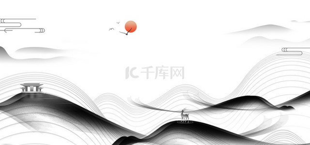 中式建筑水墨背景图片_创意中式中国风背景合成
