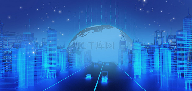 科技城市建筑蓝色科技banner背景