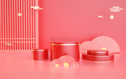 618背景图片_c4d红色中国风中秋展示背景