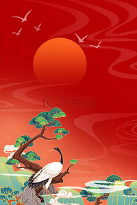国潮仙鹤背景图片_红色中国风国潮仙鹤