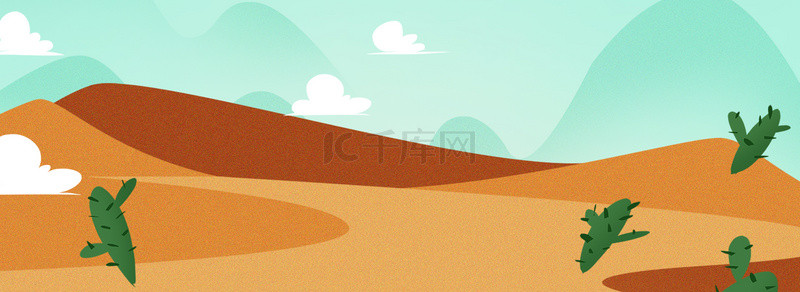 沙漠手举牌背景图片_卡通绿色的天空和沙漠
