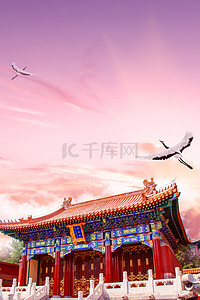 古城古镇背景图片_简约夕阳古代建筑背景合成