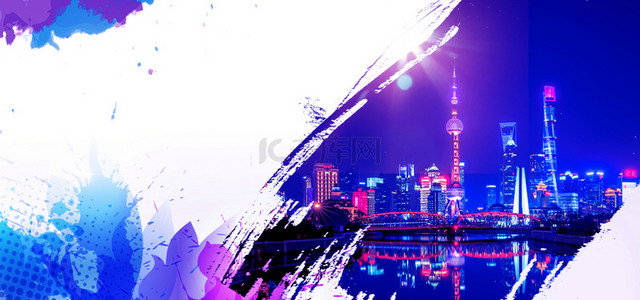 世贸大厦背景图片_魅力上海夜影背景素材