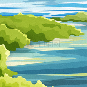 绿色海边礁石背景