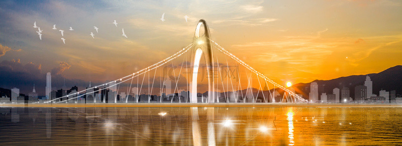 地标建筑背景背景图片_简约广州大桥地标建筑背景